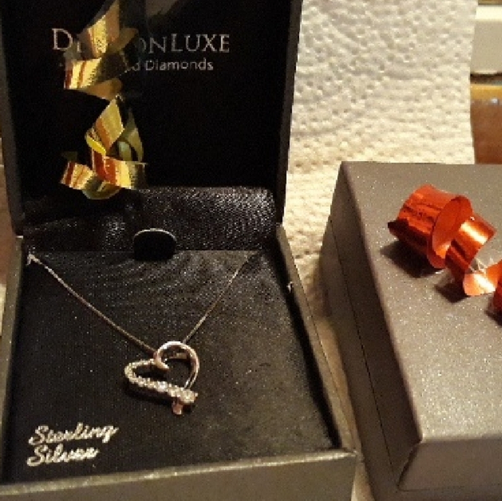 NEW LUXE Diamond Sterling Silver Heart Necklace 16"-18" Chain NEW NWT style 1